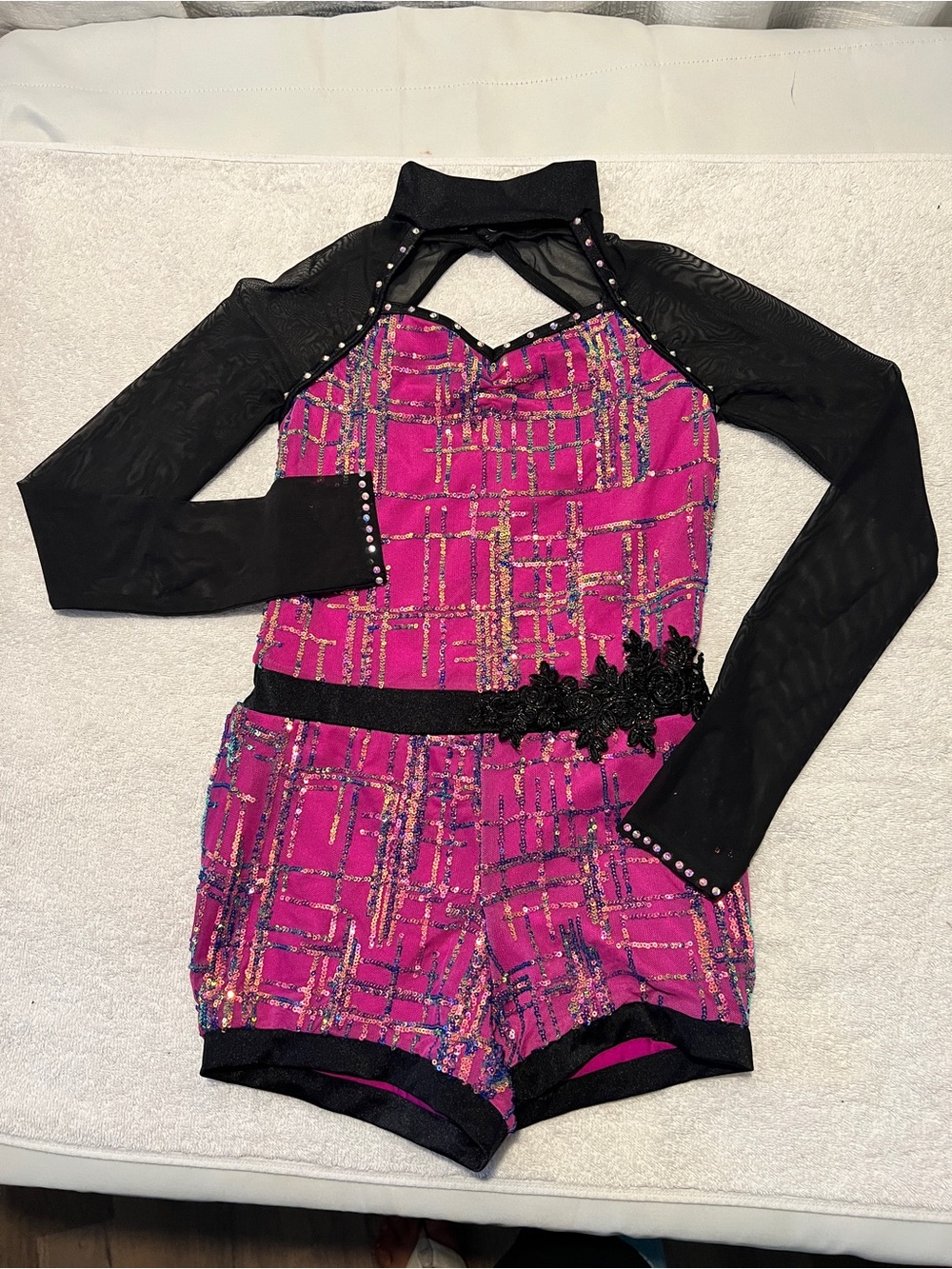 Weissman Fuchsia and Black Sequin-Trim Dance Costume